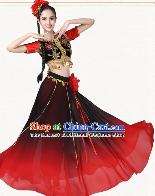 Chinese Traditional Uyghur Minority Dance Red Dress Uigurian Ethnic Folk Dance Costumes for Women