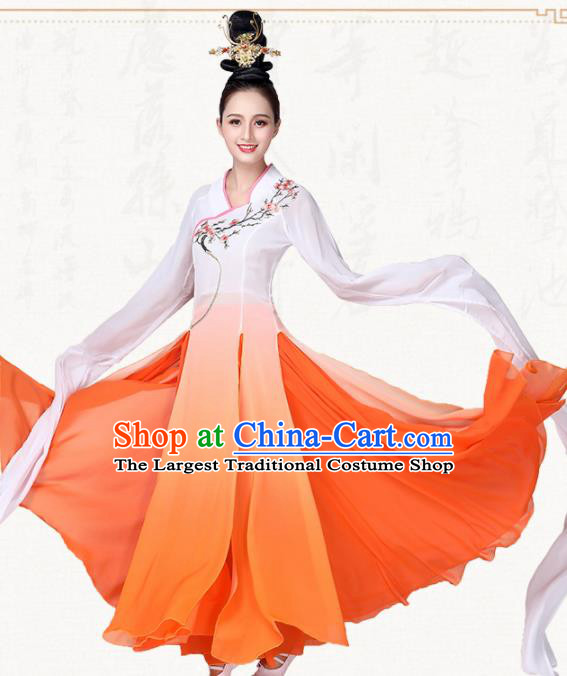 Chinese Traditional Classical Dance Orange Dress Fan Dance Group Dance Costumes for Women