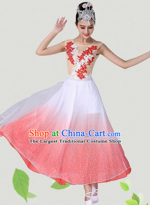 Chinese Traditional Classical Dance Red Dress Group Dance Costumes for Women