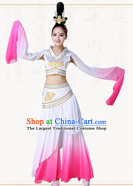 Chinese Traditional Classical Dance Pink Dress Ancient Peri Goddess Group Dance Costumes for Women