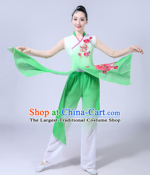 Traditional Chinese Classical Dance Costumes Fan Dance Group Dance Green Dress for Women