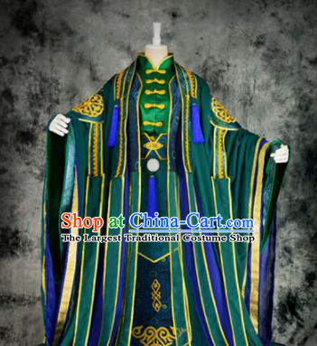 Traditional Chinese Cosplay Royal Highness Embroidered Green Costumes Ancient Swordsman Hanfu Clothing for Men