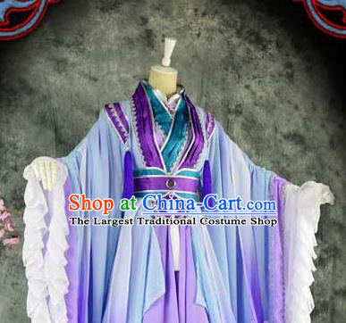 Traditional Chinese Cosplay Female Knight Costumes Ancient Swordswoman Purple Hanfu Dress for Women