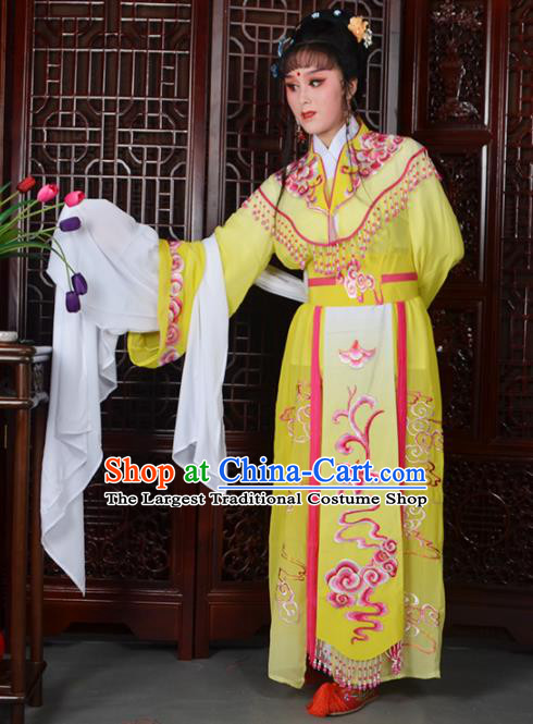 Traditional Chinese Beijing Opera Diva Costumes Ancient Imperial Consort Embroidered Yellow Dress for Adults