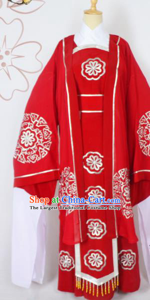 Chinese Ancient Embroidered Red Dress Traditional Peking Opera Pantaloon Costumes for Adults