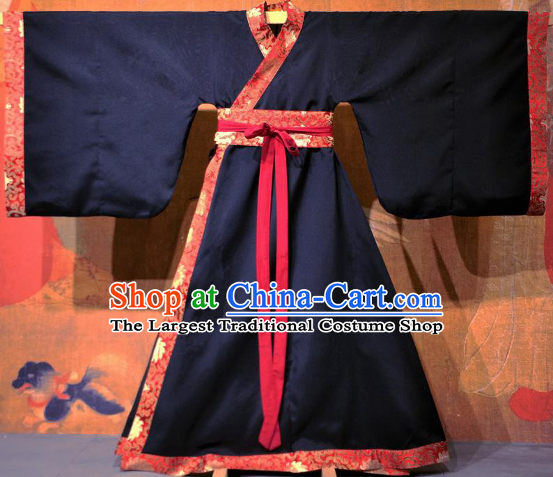 Chinese Traditional Ancient Han Dynasty Nobility Childe Costume Black Curving-front Robe for Men