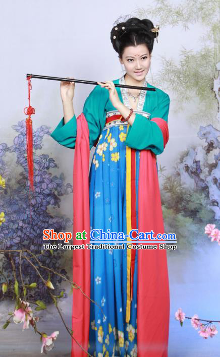 Chinese Traditional Tang Dynasty Young Lady Costume Ancient Peri Hanfu Dress for Women