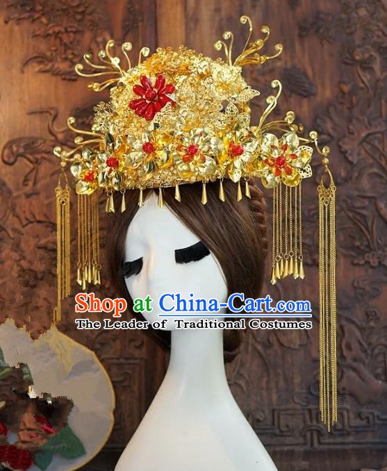 Chinese Handmade Classical Hairpins Hair Accessories Ancient Golden Phoenix Coronet for Women