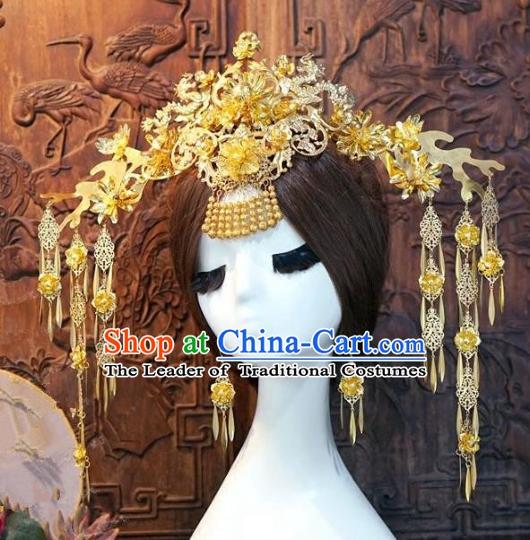 Chinese Handmade Classical Phoenix Coronet Tassel Hairpins Hair Accessories Ancient Bride Headwear for Women