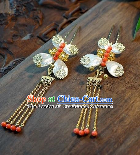 Chinese Handmade Classical Butterfly Tassel Hairpins Hair Stick Hair Accessories Ancient Bride Headwear for Women