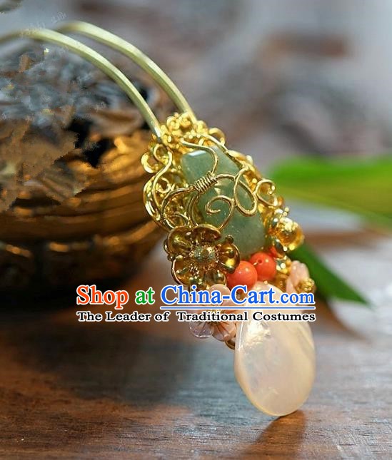 Chinese Handmade Classical Jade Hairpins Hair Stick Hair Accessories Ancient Bride Headwear for Women