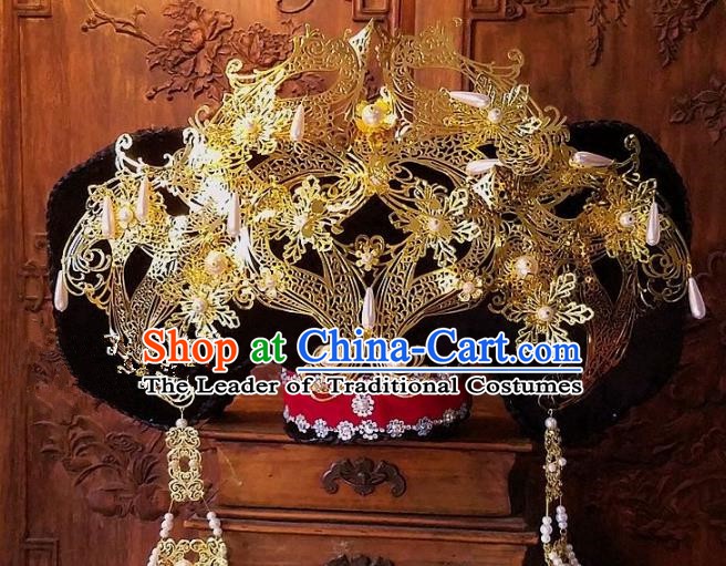 Chinese Handmade Classical Qing Dynasty Phoenix Coronet Ancient Hanfu Headdress Hair Accessories for Women