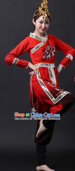 Traditional Chinese Yangge Folk Dance Water Sleeve Costume, China Yanko Drum Dance Clothing for Women