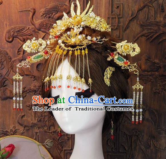 Chinese Handmade Classical Wedding Hair Accessories Ancient Hanfu Phoenix Coronet Headdress for Women