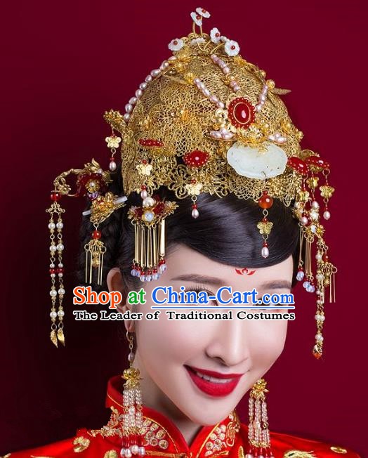 Chinese Handmade Classical Wedding Hair Accessories Ancient Hanfu Bride Phoenix Coronet for Women