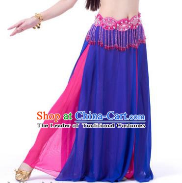 Asian Indian Belly Dance Costume Stage Performance Royalblue and Rosy Skirt, India Raks Sharki Slit Dress for Women