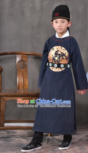 Traditional China Tang Dynasty Imperial Bodyguard Costume, Chinese Ancient Swordsman Navy Clothing for Kids