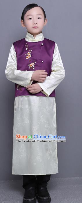 Traditional Republic of China Nobility Childe Embroidered Costume Chinese Long Robe for Kids