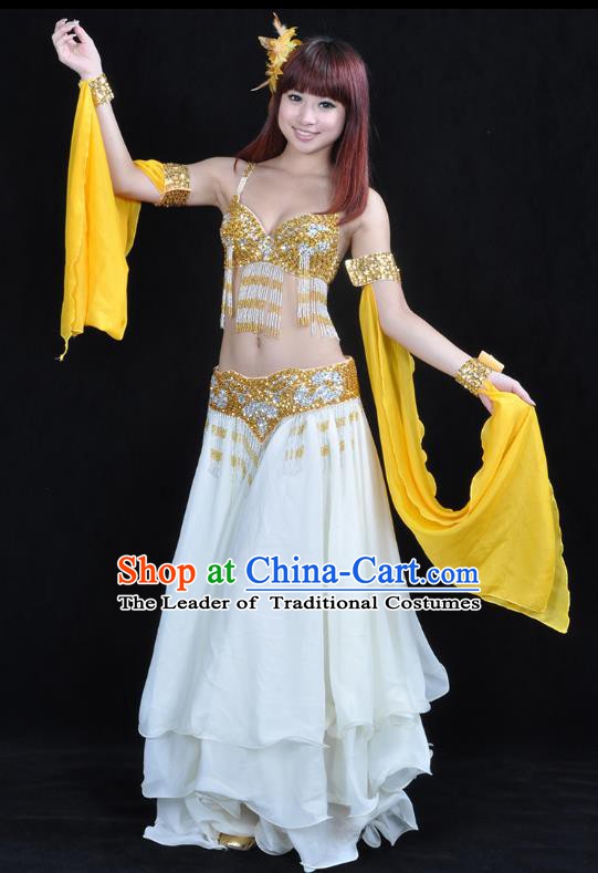 Asian Indian Traditional Oriental Dance White Dress Belly Dance Stage Performance Costume for Women
