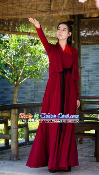 Chinese Ancient Swordswoman Costume Female Knight-Errant Hanfu Red Dress Clothing for Women