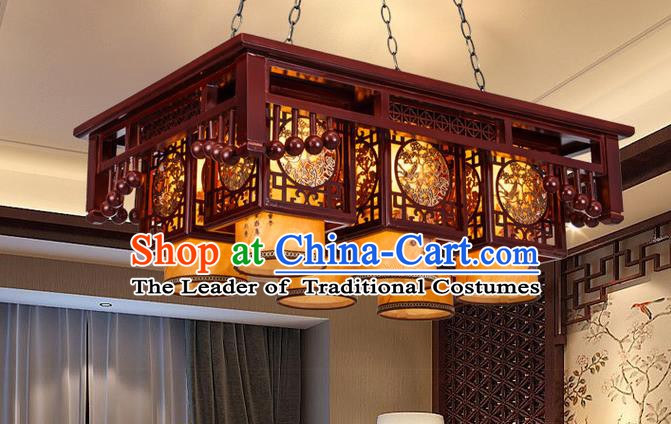 Asian China Handmade Wood Carving Lantern Traditional Ancient Ceiling Lamp Six-Lights Palace Lanterns
