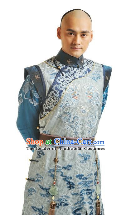 Chinese Qing Dynasty Thirteen Prince of Kangxi Historical Costume Ancient Manchu Royal Highness Clothing for Men