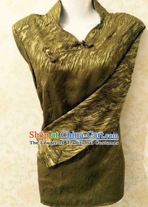 Traditional Chinese Tibetan Nationality Guozhuang Dance Costume, Zang Ethnic Minority Golden Blouse for Women