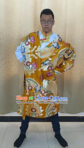 Traditional Chinese Zang Nationality Costume, Tibetan Ethnic Minority Golden Tibetan Robe for Men