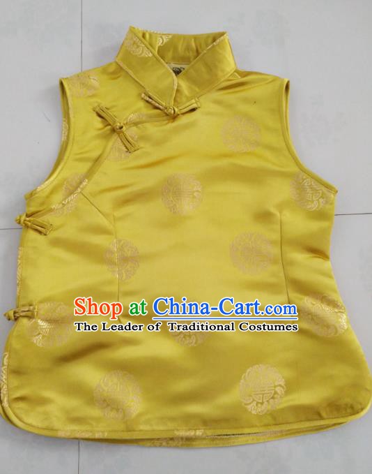 Chinese Tibetan Nationality Costume Yellow Vest, Traditional Zang Ethnic Minority Waistcoat Clothing for Women