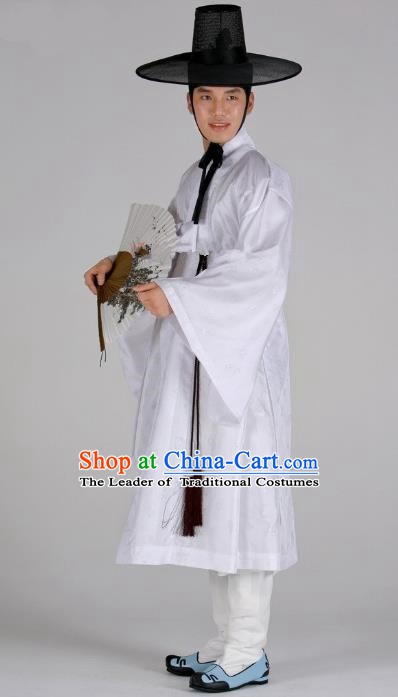 Asian Korean Traditional Palace White Hanbok Clothing Ancient Korean Costume for Men