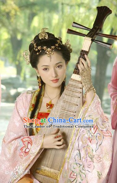 Chinese Ancient Ming Dynasty Courtesan Li Xiangjun Embroidered Dress Costume for Women