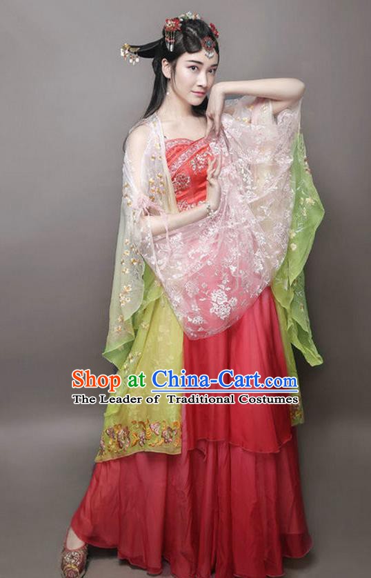 Chinese Ancient Palace Dance Costume Tang Dynasty Princess Embroidered Mullet Dress for Women