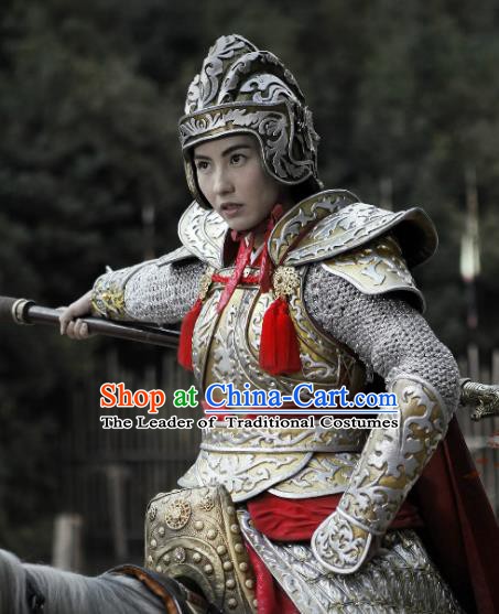 Ancient Chinese Song Dynasty Yang Family Female General Mu Guiying Replica Costume Helmet and Armour for Women