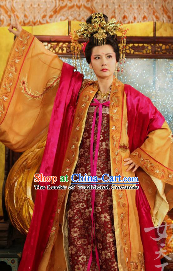 Chinese Traditional Tang Dynasty Palace Empress Wei Embroidered Replica Costume for Women