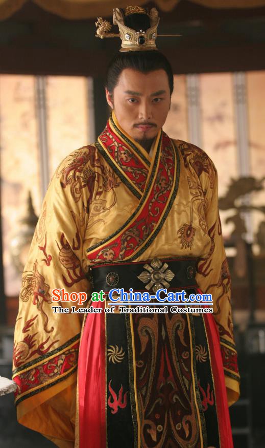 Chinese Ancient Tang Dynasty Emperor Li Shimin Replica Costume Embroidered Imperial Robe for Men