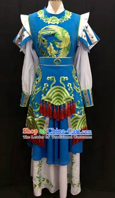 Traditional Chinese Beijing Opera Martial Lady Costume Professional Peking Opera Blue Clothing