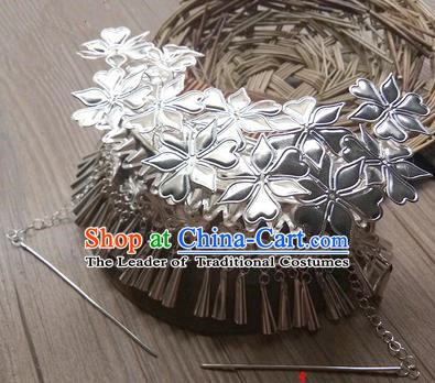 Traditional Chinese Miao Nationality Hair Accessories Sliver Hairpins Hmong Tassel Hair Comb Headwear for Women