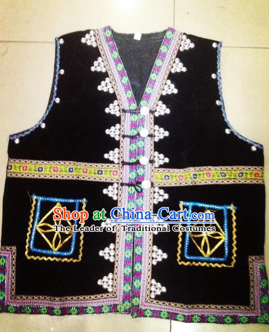 Traditional Chinese Miao Nationality Dance Costume Chinese Hmong Minority Embroidered Vests for Men