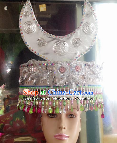 Traditional Chinese Miao Nationality Wedding Hair Accessories Hmong Ethnic Minority Hats Headwear for Women