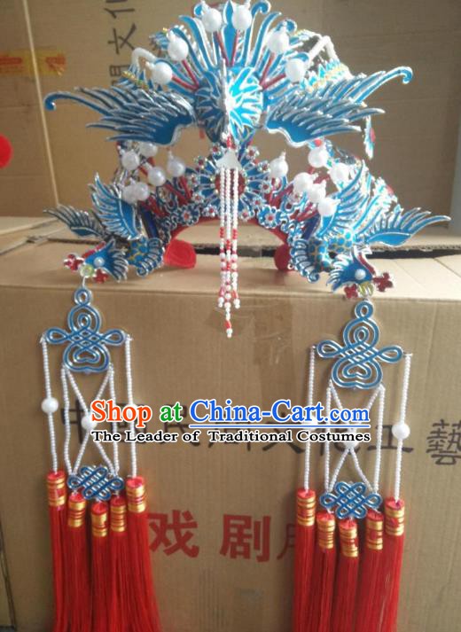 Traditional Chinese Beijing Opera Wedding Hair Accessories Bride Phoenix Coronet Ancient China Peking Opera Hats Headwear