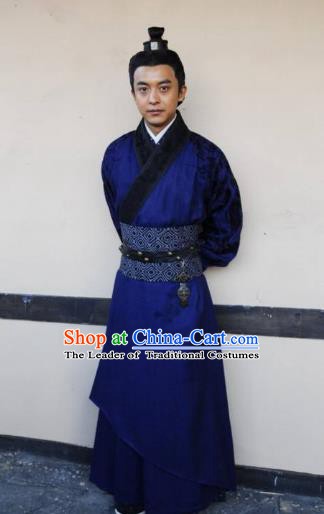 Traditional Ancient Chinese Han Dynasty Swordsman General Feng Yi Replica Costume for Men