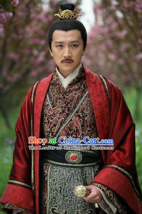 Traditional Ancient Chinese Han Dynasty Emperor Yuan Liu Shi Replica Costume for Men