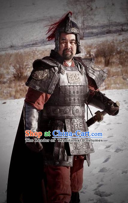 Chinese Ancient Han Dynasty General Knight-errant Xia Houying Replica Costume Helmet and Armour for Men