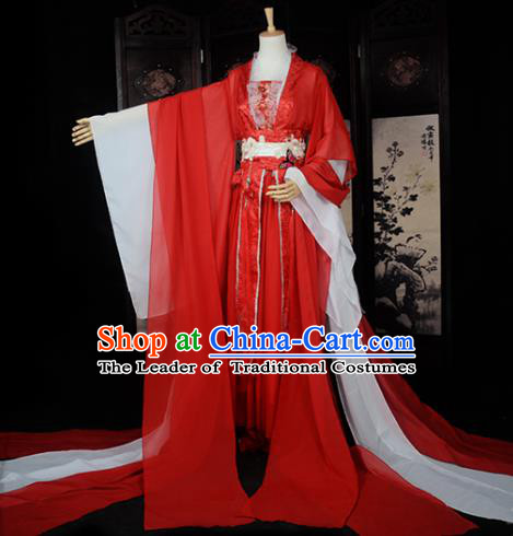 Chinese Ancient Female Knight Embroidered Wedding Costume Cosplay Princess Red Dress Hanfu Clothing for Women