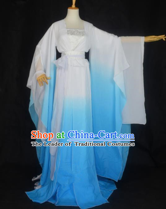 Chinese Ancient Palace Princess Costume Cosplay Female Swordsman Blue Dress Hanfu Clothing for Women