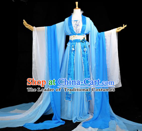 Chinese Ancient Fairy Princess Costume Cosplay Female Swordsman Blue Dress Hanfu Clothing for Women