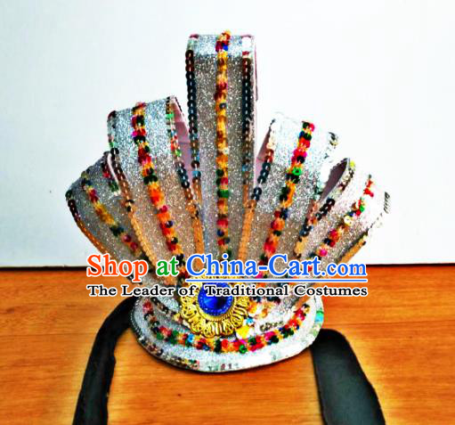 Chinese Traditional Classical Dance Argentate Hairdo Crown Hair Accessories Folk Dance Yangko Headwear for Men