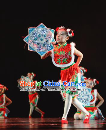 Traditional Chinese Yangko Dance Folk Dance Costume, Children Classical Dance Dress Clothing for Kids