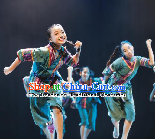 Traditional Chinese Folk Dance Costume, Children Classical Dance Yangge Dress Clothing for Kids