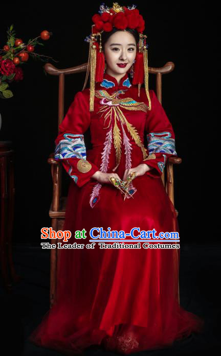 Chinese Traditional Toast Clothing Xiuhe Suits Ancient Bride Embroidered Phoenix Bottom Drawer Wedding Costumes for Women